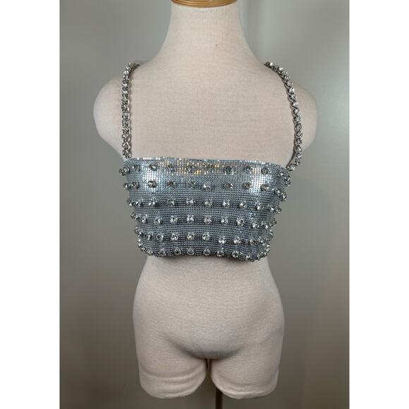 Retrofete Kauren Crystal Embellished Chainmail Crop Top Size Small - Picture 5 of 13
